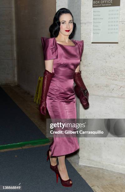 Dita Von Teese is seen around the Lincoln Center during Fall 2012 Mercedes-Benz Fashion Week on February 12, 2012 in New York City.