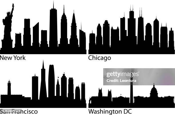 illustrazioni stock, clip art, cartoni animati e icone di tendenza di città americane (tutti gli edifici sono completi e spostabili) - washington dc panorama