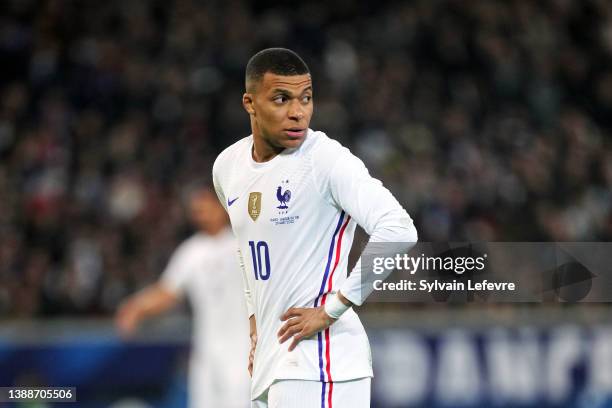 Kylian Mbappe of France during the International friendly match between France and South Africa on March 29, 2022 in Lille, France.
