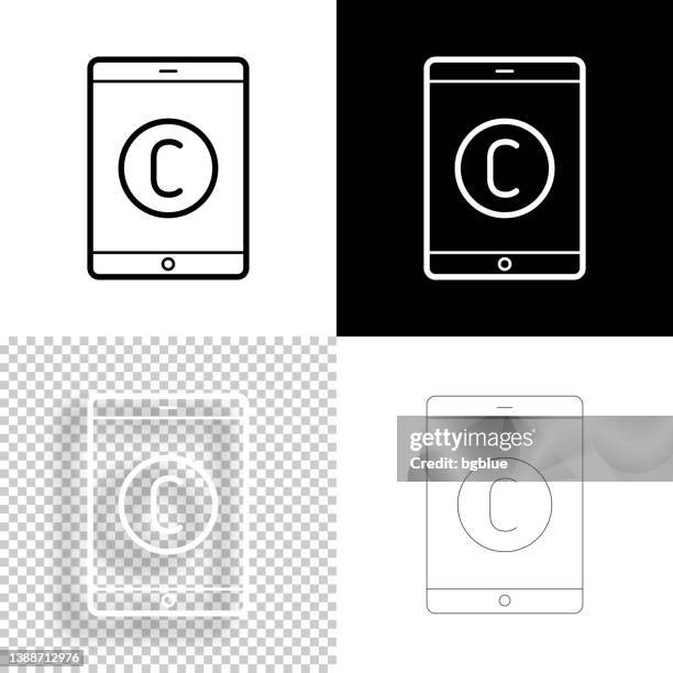 tablet pc with copyright symbol. icon for design. blank, white and black backgrounds - line icon - patent application stock illustrations