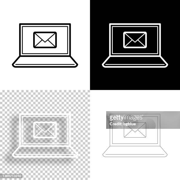laptop with email message. icon for design. blank, white and black backgrounds - line icon - kleurenverloop stock illustrations