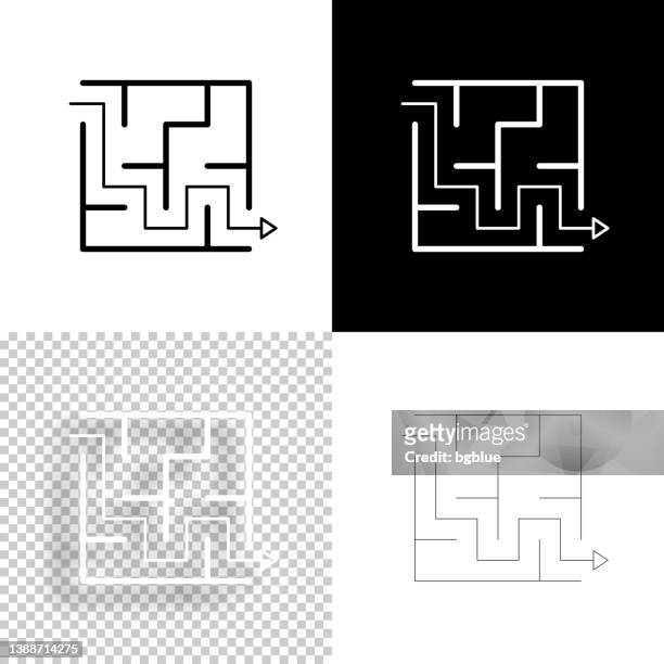 maze and solution. icon for design. blank, white and black backgrounds - line icon - challenge icon stock illustrations