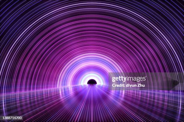 3d rendered empty tunnel with abstract construction structure - tunnel stockfoto's en -beelden