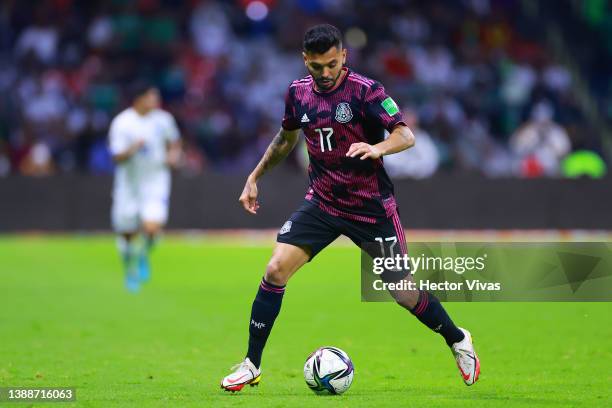 Jesus Manuel Corona of Mexico drives the ball during the match between Mexico and El Salvador as part of the Concacaf 2022 FIFA World Cup Qualifiers...