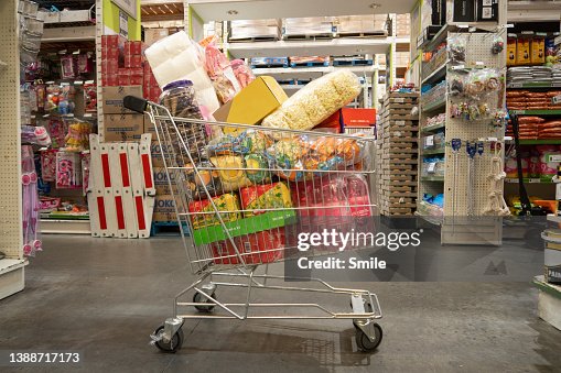 Trolley filled with groceries in wholesale store Landscape Trolley filled with groceries in wholesale store Landscape