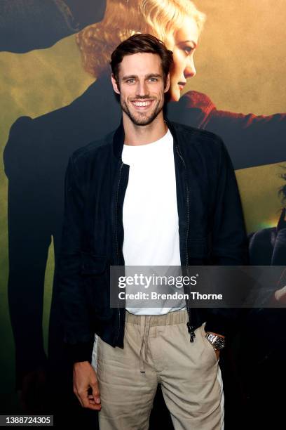 Jordan Stenmark attends the Sydney premiere of Fantastic Beasts: The Secrets of Dumbledore at Hoyts Entertainment Quarter on March 31, 2022 in...