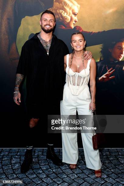 Sandor Earl and Elly Miles attend the Sydney premiere of Fantastic Beasts: The Secrets of Dumbledore at Hoyts Entertainment Quarter on March 31, 2022...