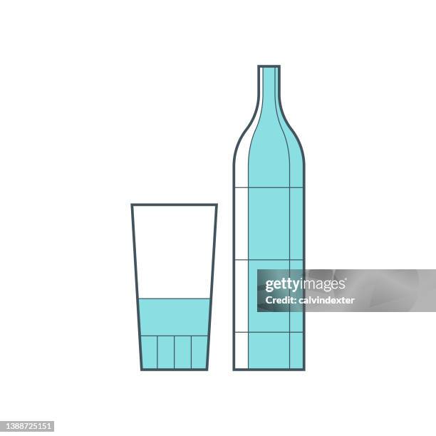 bottle and drinking glass - half empty bottle stock illustrations