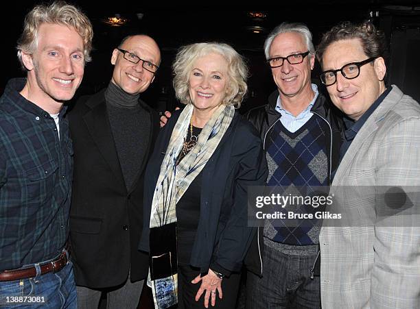 Blake West, William Cantler, Betty Buckley , Robert LuPone and Bernard Telsey pose backstage at the revival of "Carrie" Off-Broadway at The Lucille...