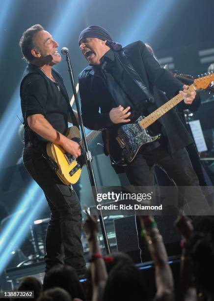 Bruce Springsteen and Steven Van Zandt of the E Street Band Perform Live at The 54th Annual GRAMMY Awards at Staples Center on February 12, 2012 in...