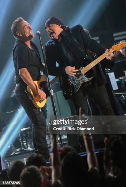 Bruce Springsteen and Steven Van Zandt of the E Street Band Perform Live at The 54th Annual GRAMMY Awards at Staples Center on February 12, 2012 in...