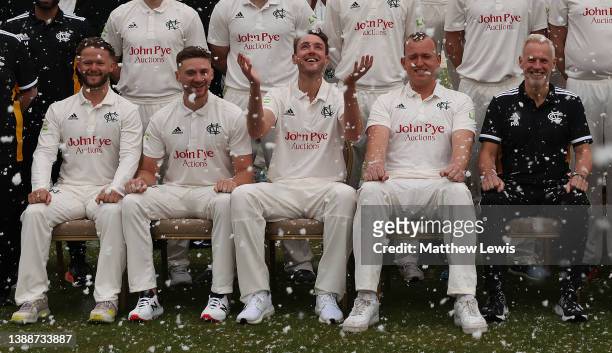 Stuart Broad of Nottinghamshire CCC pictured as snow falls during the Nottinghamshire CCC Photocall at Trent Bridge on March 31, 2022 in Nottingham,...