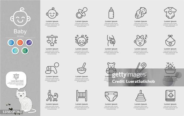 baby line icons content infographic - baby accessories the dummy stock illustrations