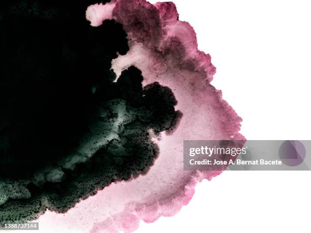 abstract background, texture of black and pink ink that slides on a white canvas. - black watercolor stockfoto's en -beelden