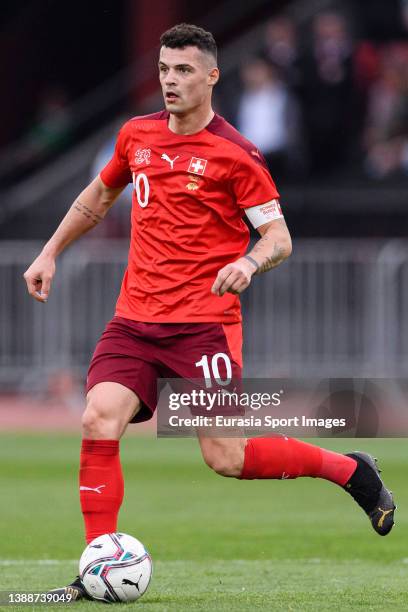 Granit Xhaka of Switzerland in action during the international friendly match between Switzerland and Kosovo at Stadion Letzigrund on March 29, 2022...