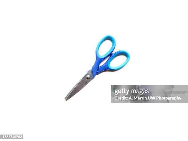 school scissors isolated on a white background - pencil on white paper stock pictures, royalty-free photos & images