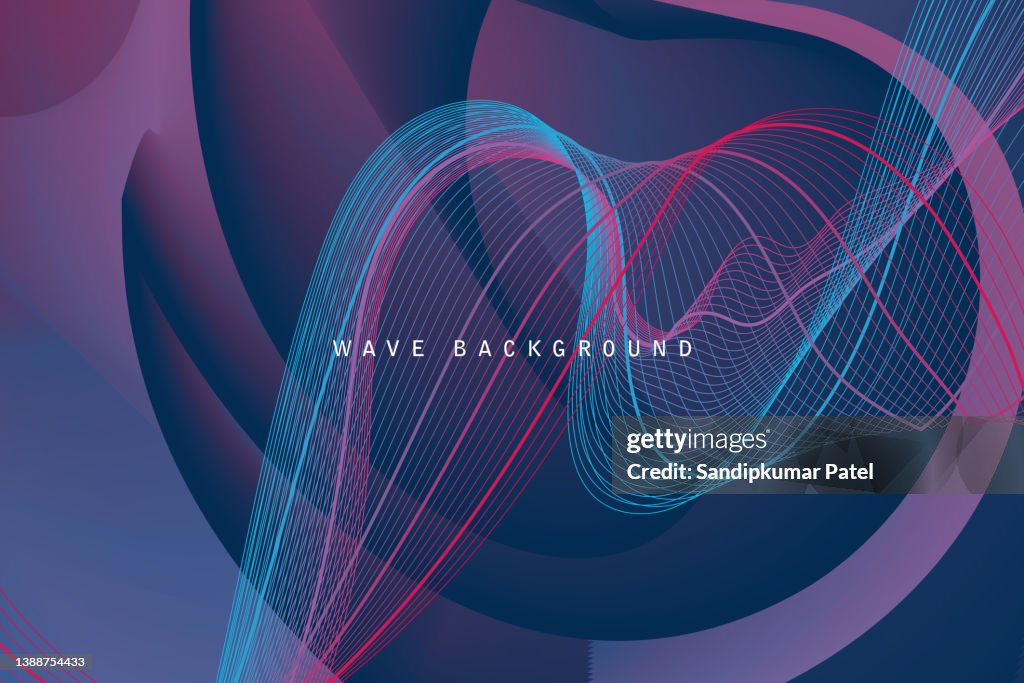 Wavy background. Array with dynamic particles. Composition with motion effect.