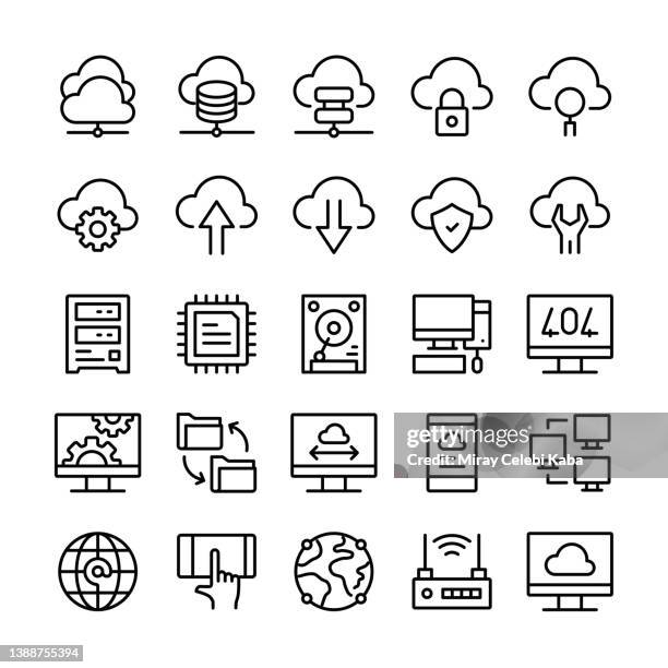 cloud hosting line icons set - backup stock illustrations
