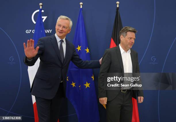 German Economy and Climate Protection Minister Robert Habeck and French Minister of Economy and Finance Bruno Le Maire arrive for talks at the...