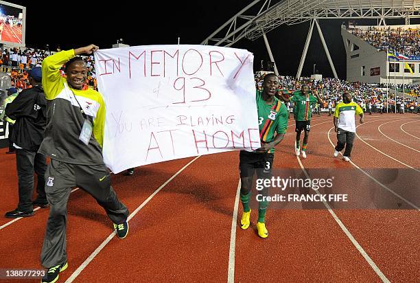 Zambian national football team players celebrate their victory on February 12, 20 at the end of the final match of the 2012 African Cup of Nations...