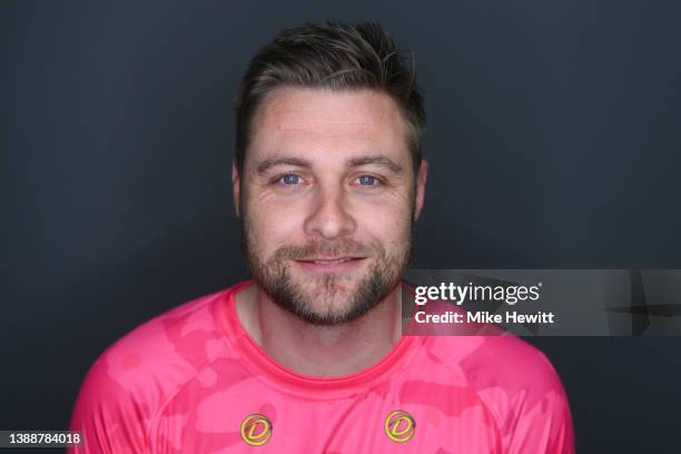 Luke Wright of Sussex Sharks poses for a photo in the Royal London Cup kit during the Sussex CCC press day at The 1st Central County Ground on March...