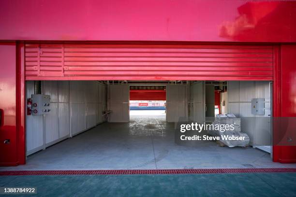 View of empty boxes ahead of the MotoGP of Argentina at the Autódromo Termas de Río Hondo on March 31, 2022 in Termas de Rio Hondo, Argentina. The...