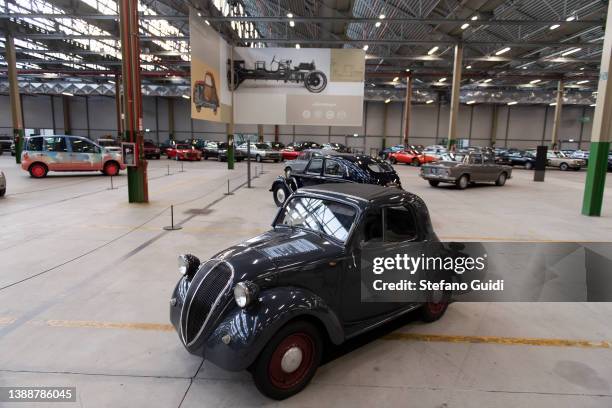 Fiat 500 "Topolino" car during the Press Conference After Meeting Workers on March 31, 2022 in Turin, Italy.