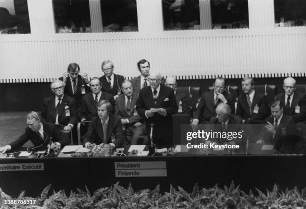 Finnish President Urho Kekkonen gives the opening speech at Finlandia Hall at the Helsinki summit, the third and final phase in the Conference on...