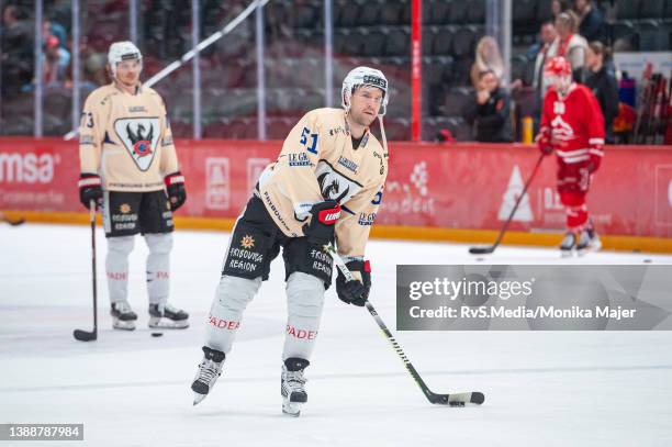 David Desharnais of HC Fribourg-Gotteron warms up prior the National League Play Off Quarter final - Game 2 match between Lausanne HC and HC...