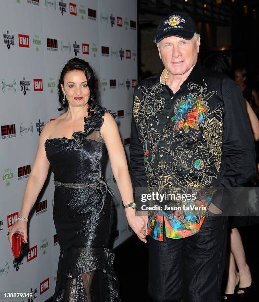 Mike Love of The Beach Boys and wife Jacqueline Piesen attend the EMI Grammy after party on February 12, 2012 in Hollywood, California.