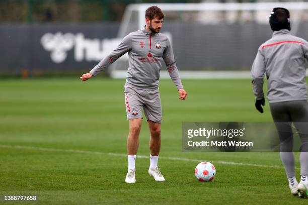 Jack Stephens during a Southampton FC training session at the Staplewood Campus on March 31, 2022 in Southampton, England.