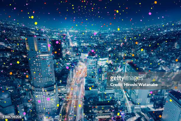 Big Data particle above the city at night
