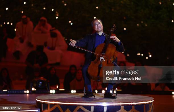 Yo Yo Ma performs during the Closing Ceremony Held For Expo 2020 Dubai at Al Wasl Dome on March 31, 2022 in Dubai, United Arab Emirates. The world's...