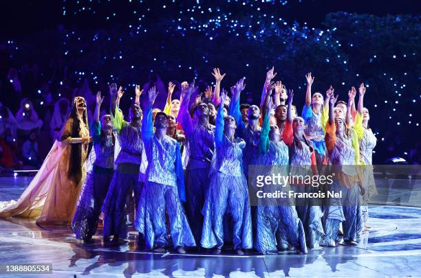 Performers is seen during the Closing Ceremony Held For Expo 2020 Dubai at Al Wasl Dome on March 31, 2022 in Dubai, United Arab Emirates. The world's...
