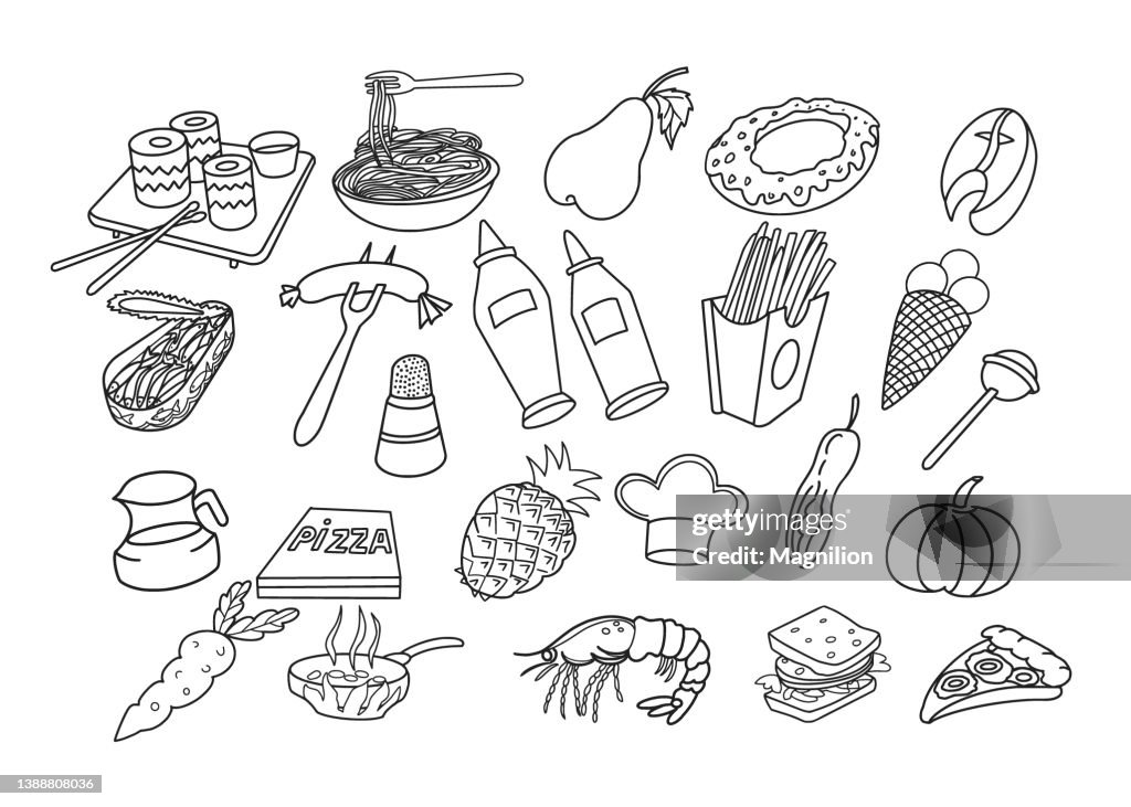 Conjunto de garabatos para comida y cocina