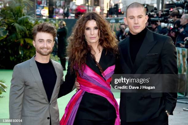 Daniel Radcliffe, Sandra Bullock and Channing Tatum attend "The Lost City" UK screening on March 31, 2022 in London, England.