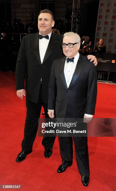 Graham King and Martin Scorsese arrive at the Orange British Academy Film Awards 2012 at The Royal Opera House on February 12, 2012 in London,...