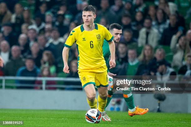 March 29: Benas Satkus of Lithuania in action during the Republic of Ireland V Lithuania International friendly match at Aviva Stadium on March 29th,...