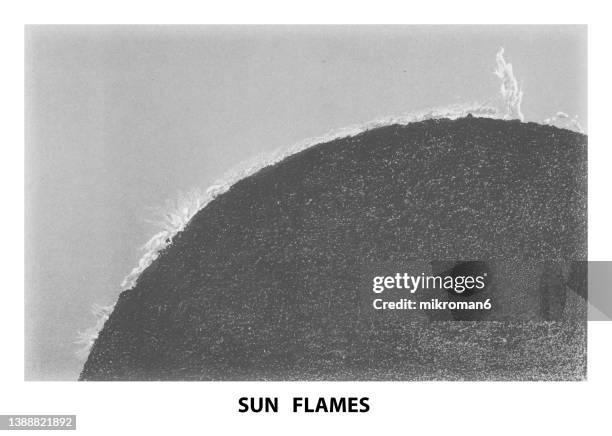 old engraved illustration of astronomy - solar flames - astro stadium stock pictures, royalty-free photos & images