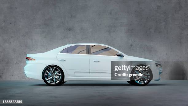 generic modern car in front of concrete wall - saloon car stock pictures, royalty-free photos & images