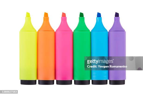 highlighter markers isolated on white background - creating with markers stock-fotos und bilder