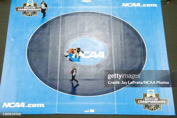 Nick Suriano of the Michigan Wolverines wrestles Pat Glory of the Princeton Tigers in the 125-pound final match during the Division I Men's Wrestling...