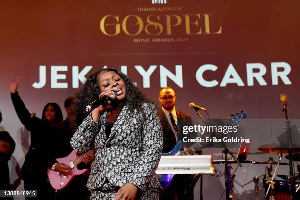 Jekalyn Carr performs onstage during the BMI's 2022 Trailblazers of Gospel Music Awards on March 31, 2022 in Nashville, Tennessee.