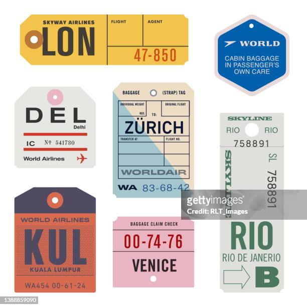vintage world travel gepäckanhänger - bordkarte stock-grafiken, -clipart, -cartoons und -symbole
