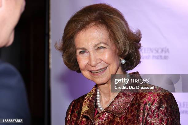 Queen Sofia of Spain greets guests at the Sophia Awards of Excellence of the Queen Sofia Spanish Institute on March 31, 2022 in New York City.