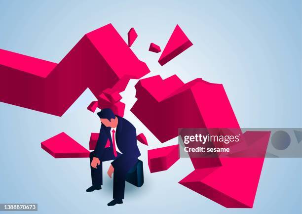 illustrations, cliparts, dessins animés et icônes de graphique fléché brisé et homme d’affaires abattu, faillite, crise économique, perte de revenu - besoin