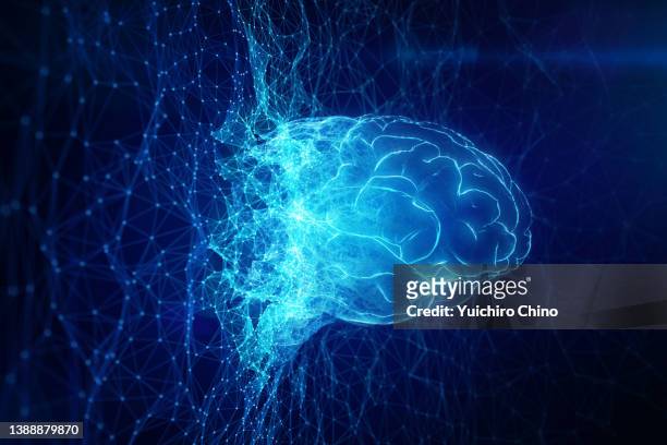 artificial intelligence brain in network node - intelligenza foto e immagini stock