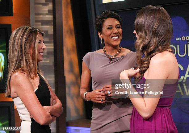 Nina Garcia, Robin Roberts and Louise Roe attend the revealing of the "Oscar's Red Carpet Live" hosts on "Good Morning America" at ABC Studios on...
