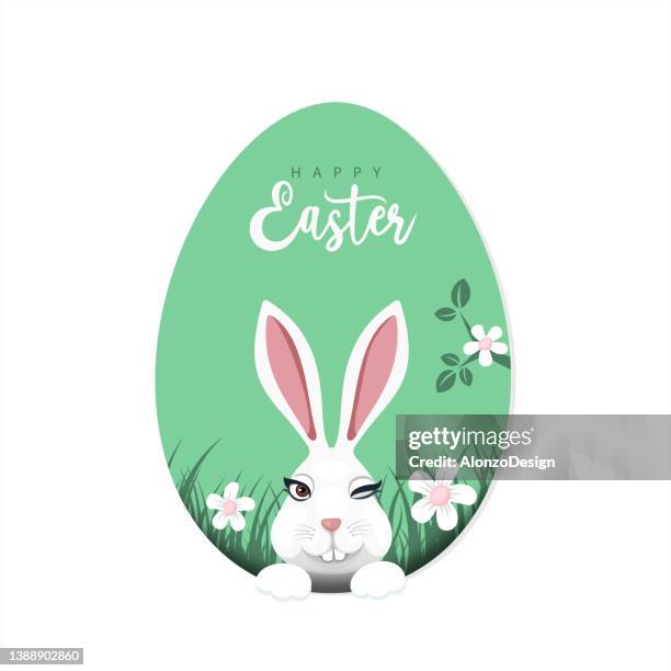 easter bunny in a egg frame. - hare white background stock illustrations