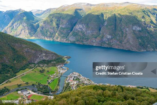 fjord landscape at summer, aurland norway - bergen foto e immagini stock